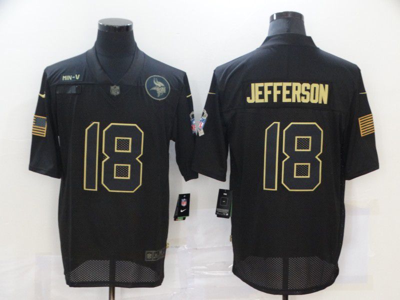 Men Minnesota Vikings #18 Jefferson Black gold lettering 2020 Nike NFL Jersey->women nfl jersey->Women Jersey